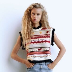 ZARA Handcrafted Textured Knit Sweater Vest